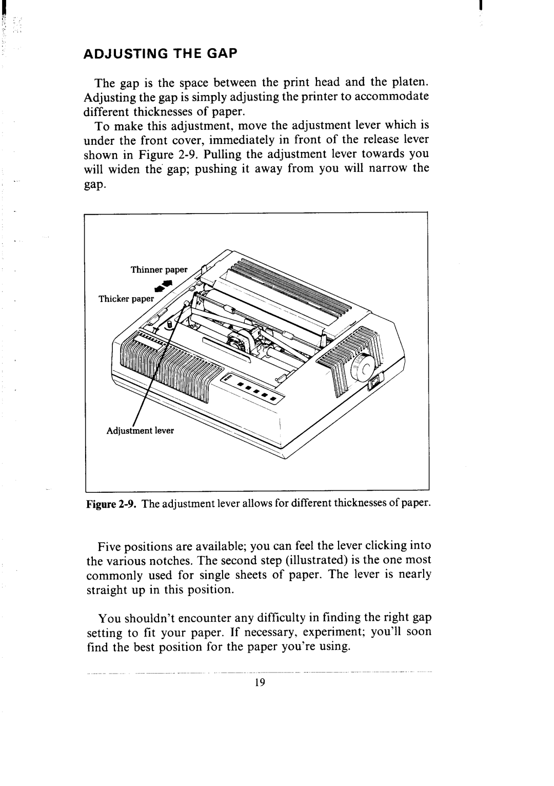 Star Micronics SR-10/I5 user manual Adjusting the GAP 