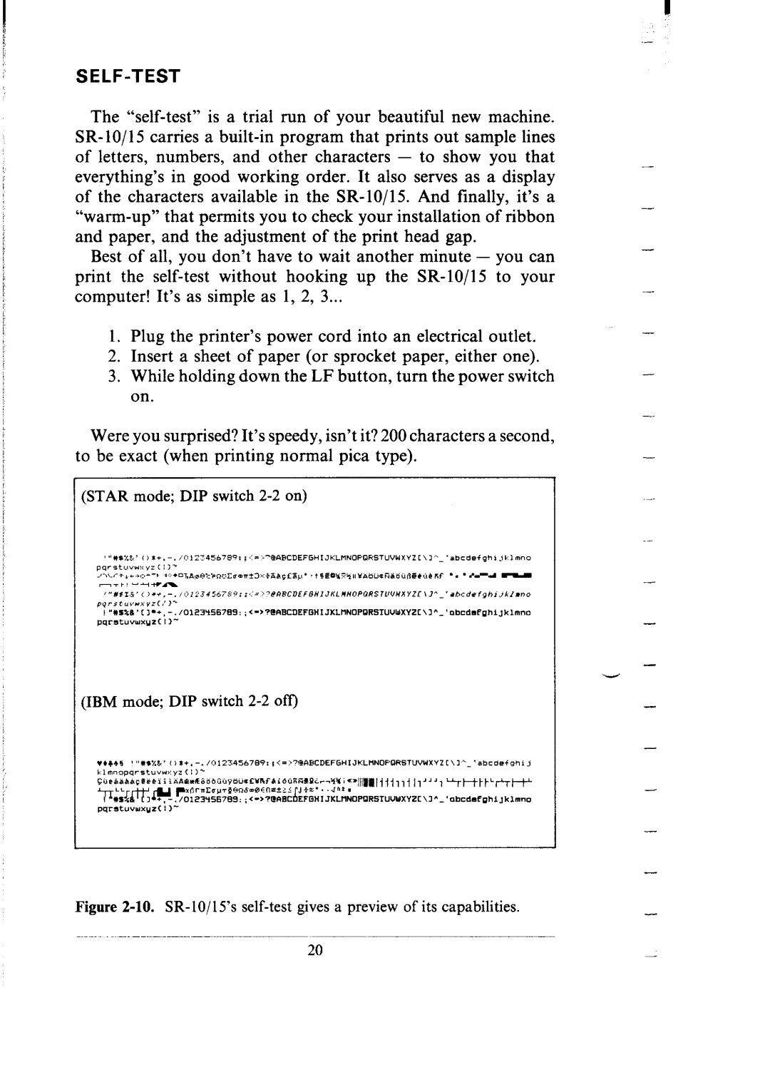 Star Micronics SR-10/I5 user manual Self-Test, SR-10/15’s self-test gives a preview of its capabilities 