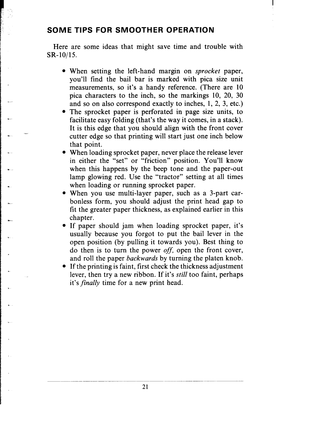 Star Micronics SR-10/I5 user manual Some Tips for Smoother Operation 