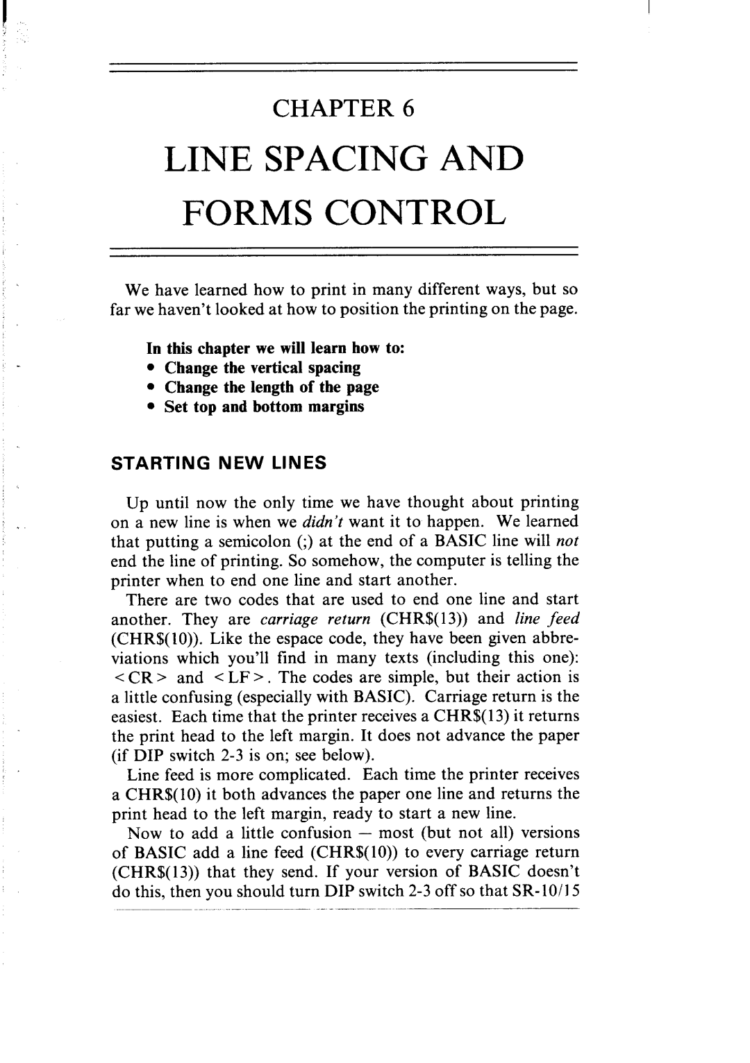 Star Micronics SR-10/I5 user manual Line Spacing Forms Control, Starting NEW Lines 