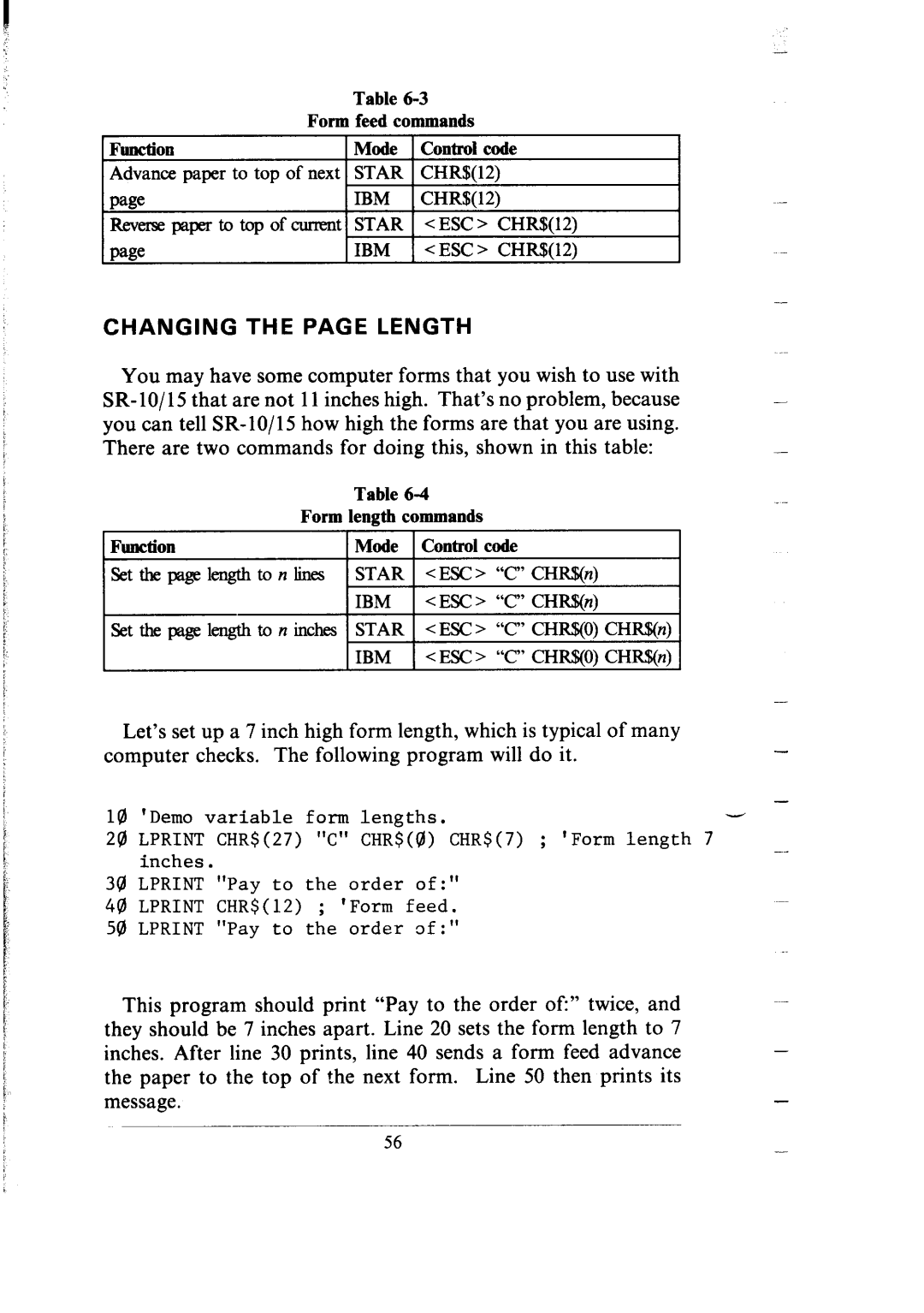 Star Micronics SR-10/I5 user manual Changing the page Length 