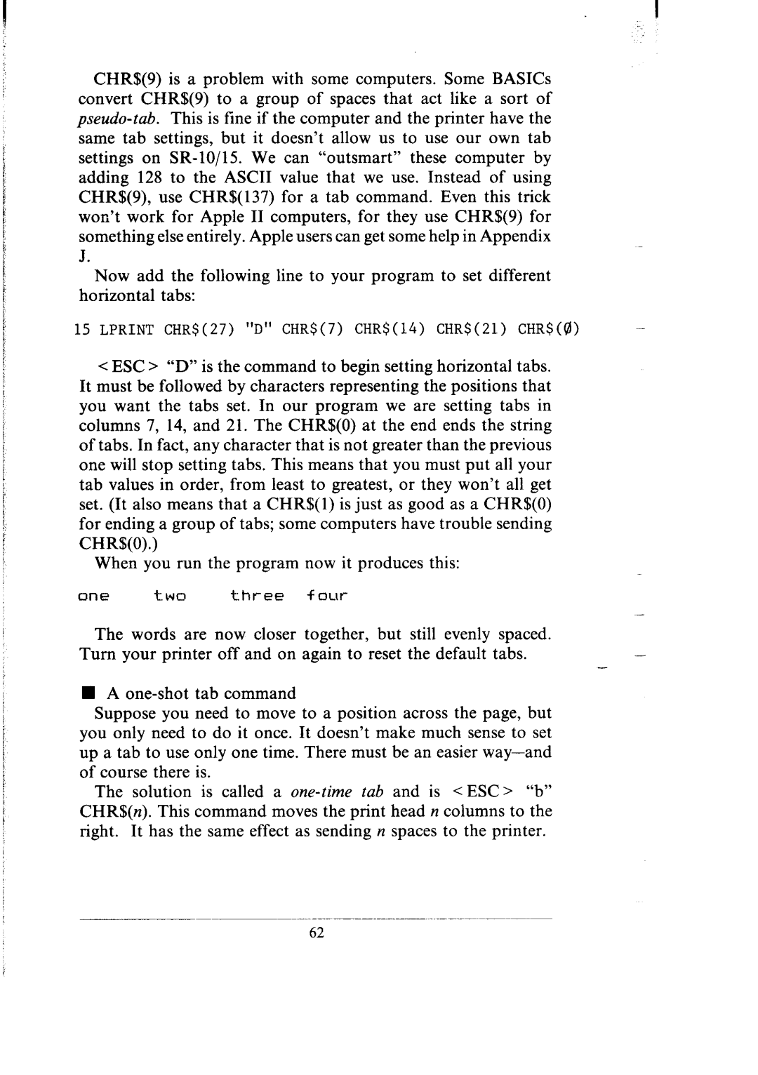 Star Micronics SR-10/I5 user manual Lprint CHR$27 D CHR$7 CHR$lh CHR$21 CHR$@ 