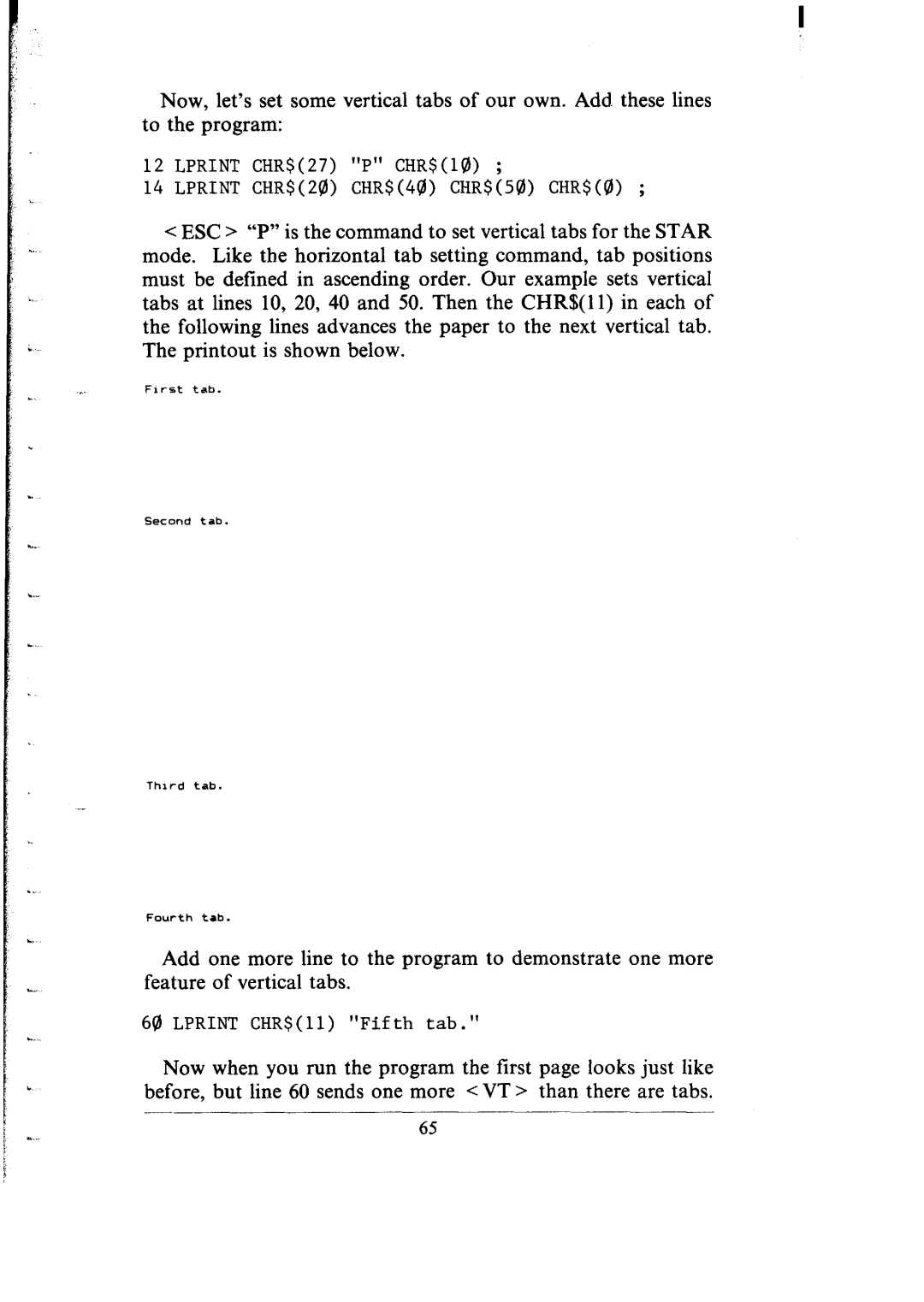 Star Micronics SR-10/I5 user manual Lprint CHR$27 P CHR$lfl Lprint CHR$2@ CHR$4@ CHR$50 CHR$@ 