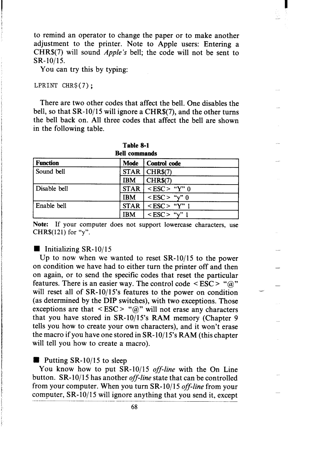 Star Micronics SR-10/I5 user manual Sound Bell 