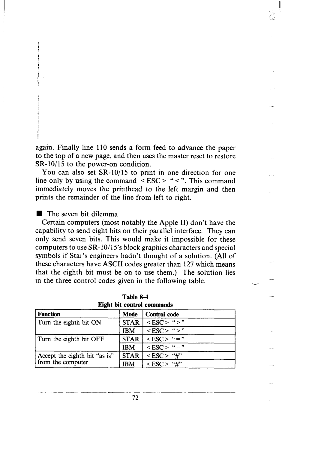 Star Micronics SR-10/I5 user manual Ibm Esc Yl 