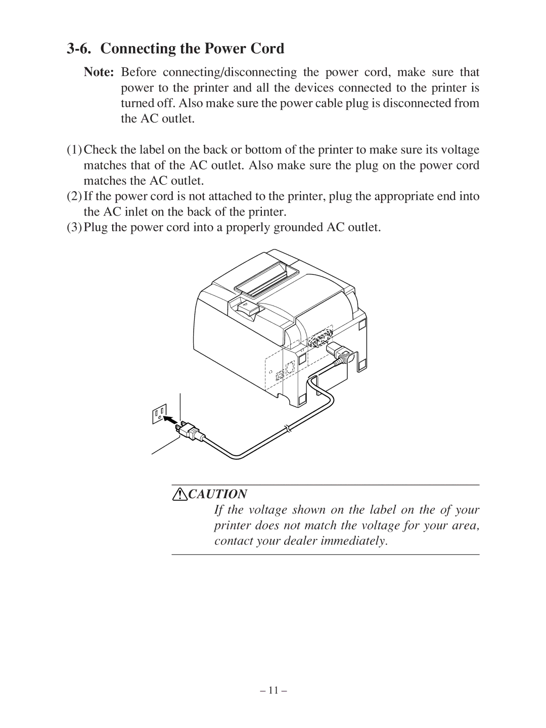 Star Micronics TSP100 manual Connecting the Power Cord 