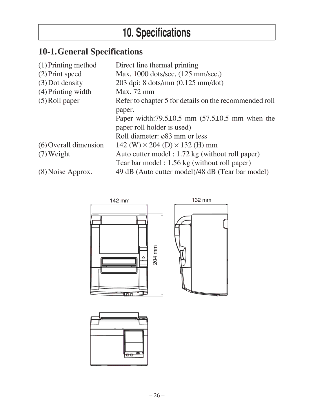 Star Micronics TSP100 manual General Specifications 