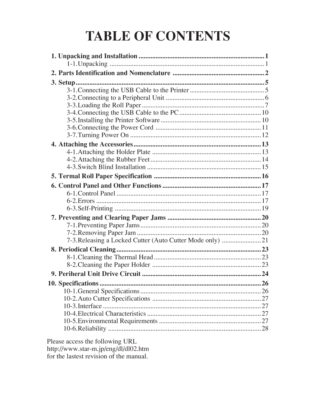 Star Micronics TSP100 manual Table of Contents 