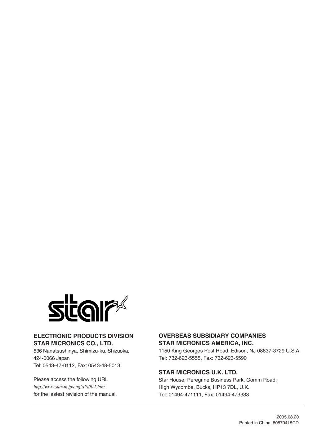 Star Micronics TSP100 manual Overseas Subsidiary Companies Star Micronics AMERICA, INC 