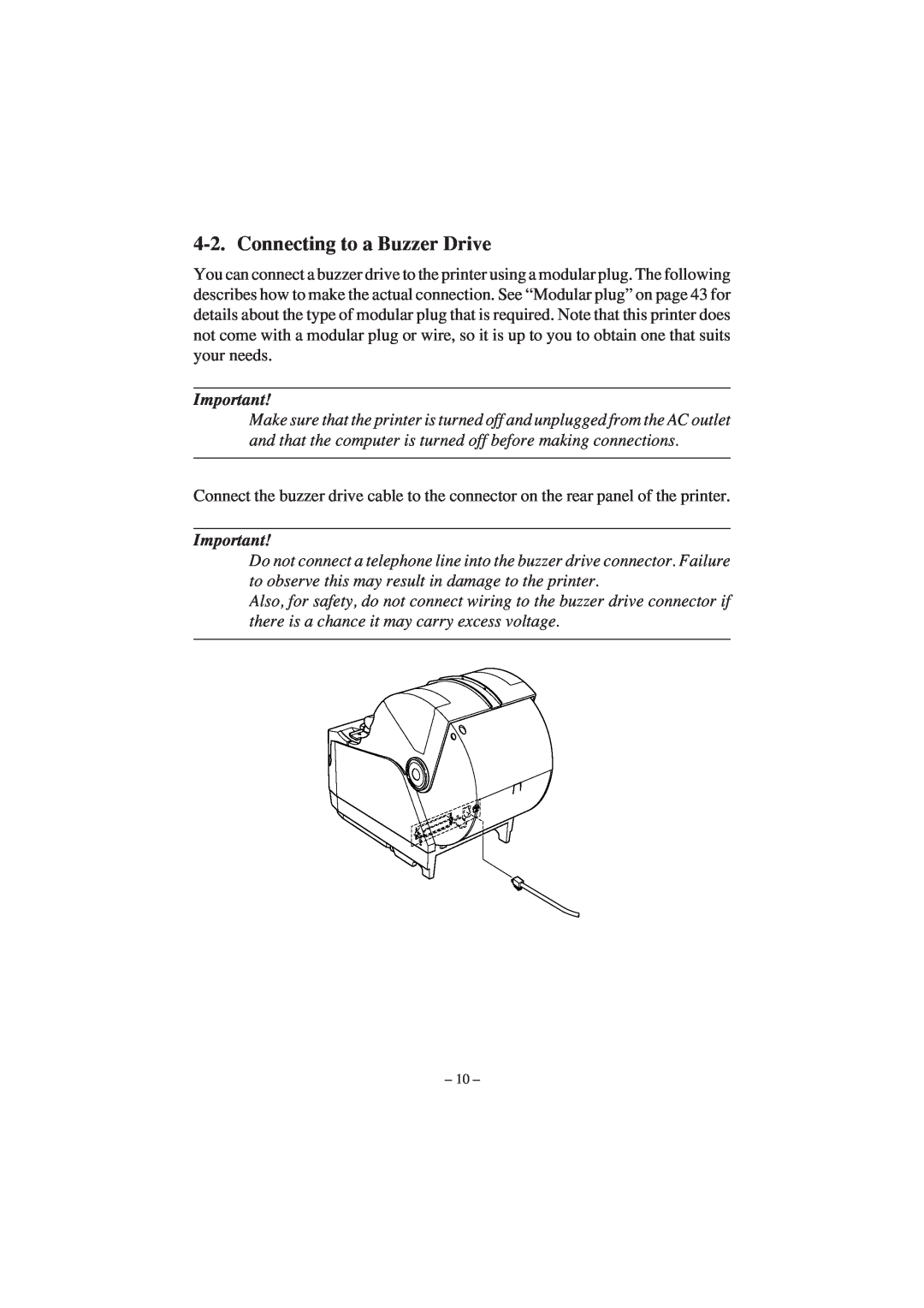 Star Micronics TSP1000 user manual Connecting to a Buzzer Drive 