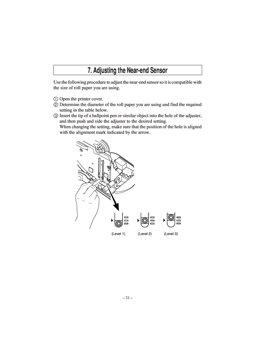 Star Micronics TSP1000 user manual Adjusting the Near-end Sensor 