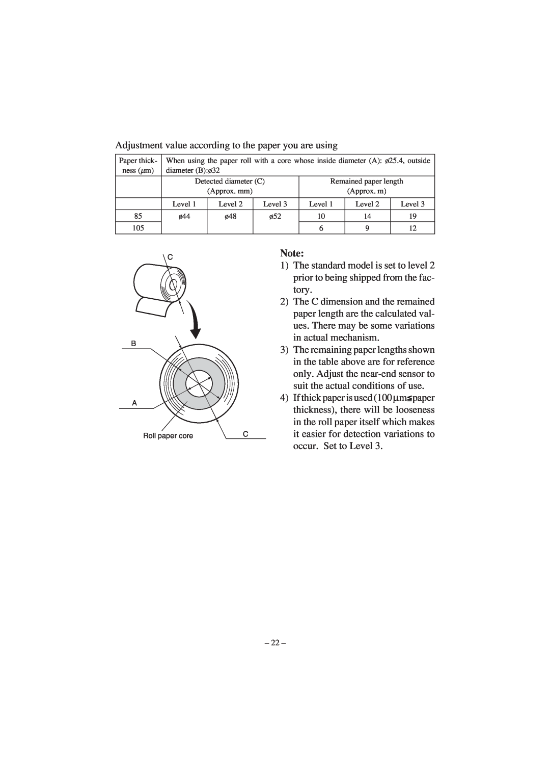 Star Micronics TSP1000 user manual Adjustment value according to the paper you are using 