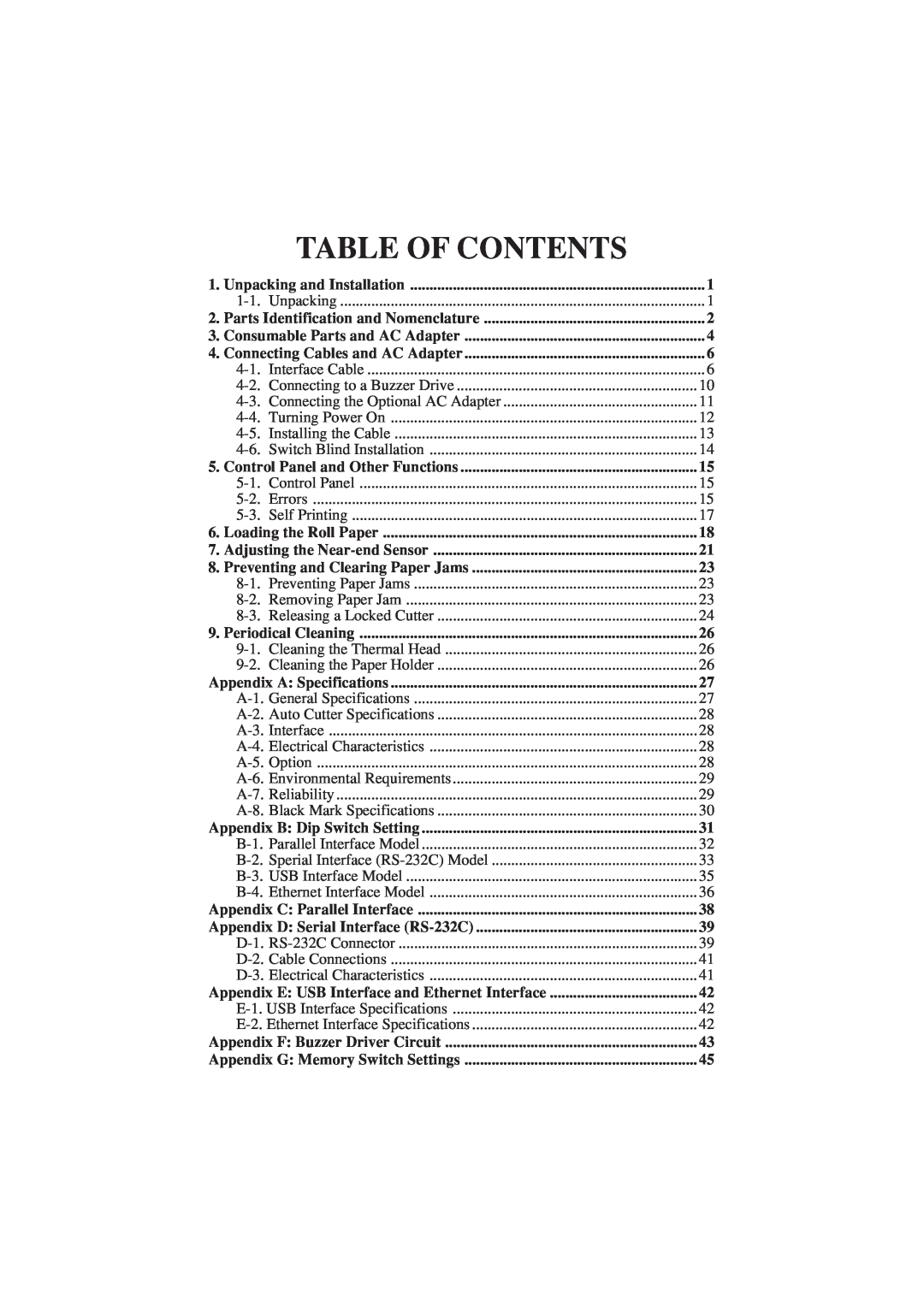 Star Micronics TSP1000 user manual Table Of Contents 