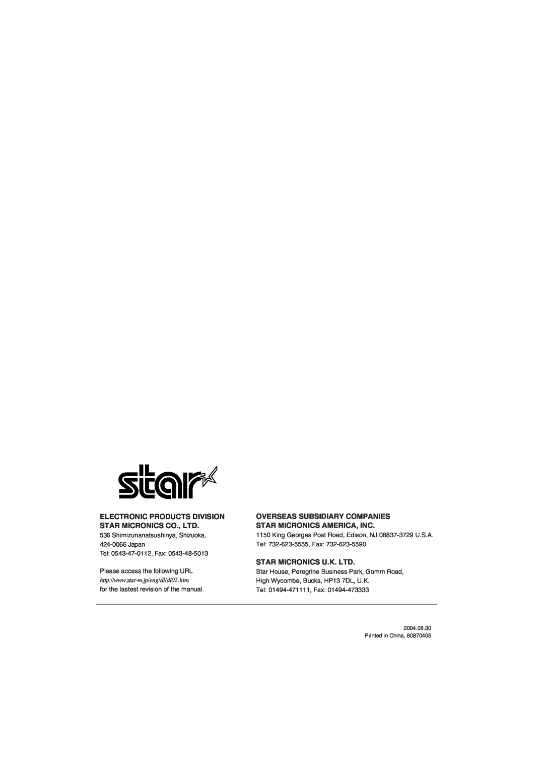 Star Micronics TSP1000 user manual Overseas Subsidiary Companies Star Micronics America, Inc 