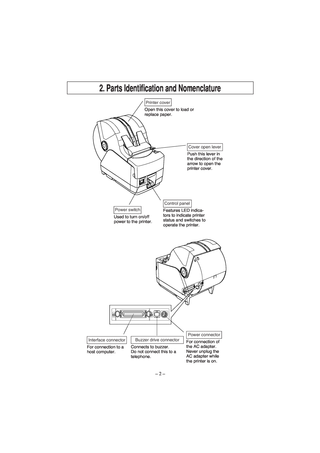 Star Micronics TSP1000 user manual Parts Identification and Nomenclature 