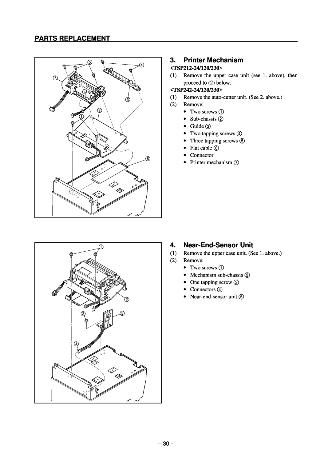 Star Micronics TSP200 Printer Mechanism, Near-End-Sensor Unit, Parts Replacement, TSP212-24/120/230, TSP242-24/120/230 