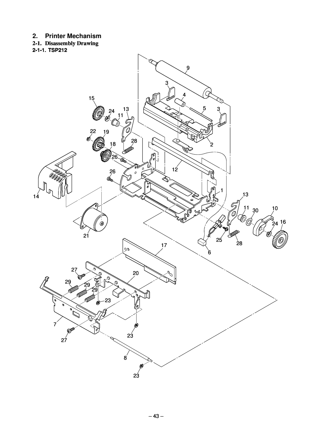 Star Micronics TSP200 technical manual Printer Mechanism, Disassembly Drawing 