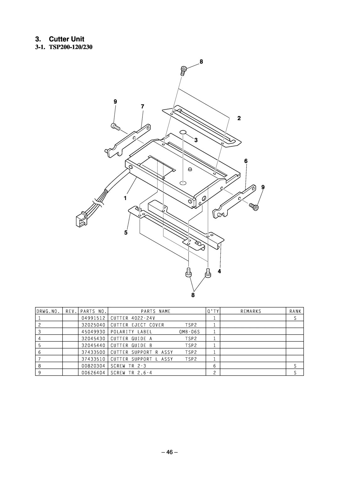 Star Micronics technical manual Cutter Unit, TSP200-120/230 