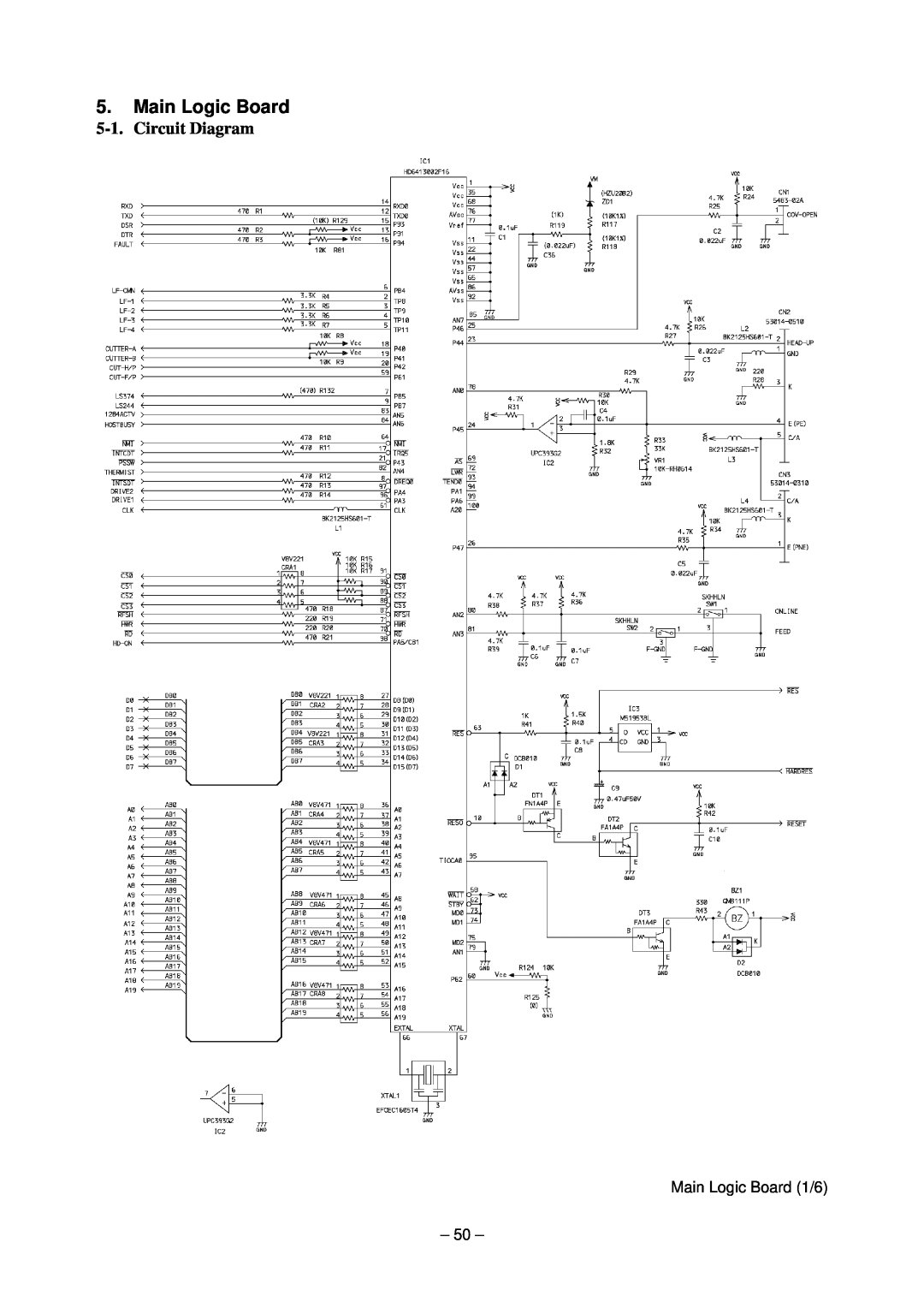 Star Micronics TSP200 technical manual Circuit Diagram, Main Logic Board 1/6 