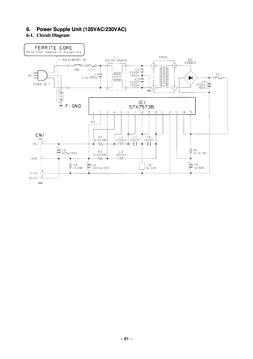 Star Micronics TSP200 technical manual Power Supple Unit 120VAC/230VAC, Circuit Diagram 