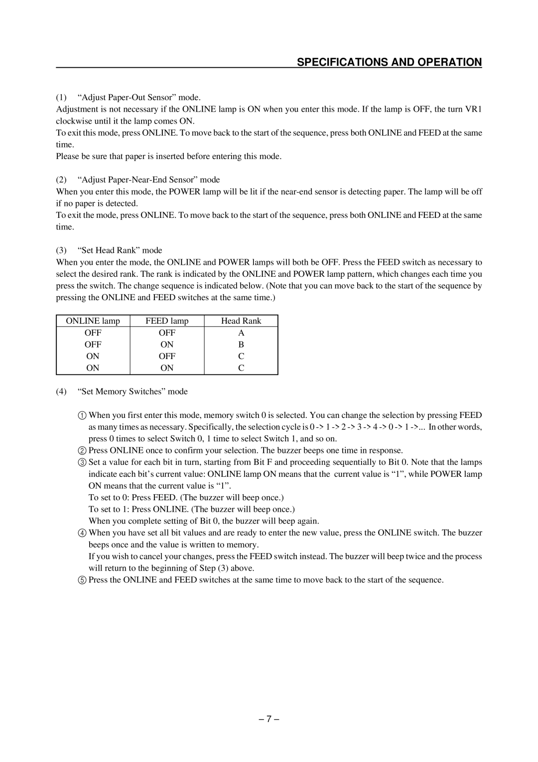 Star Micronics TSP200 technical manual Specifications and Operation 