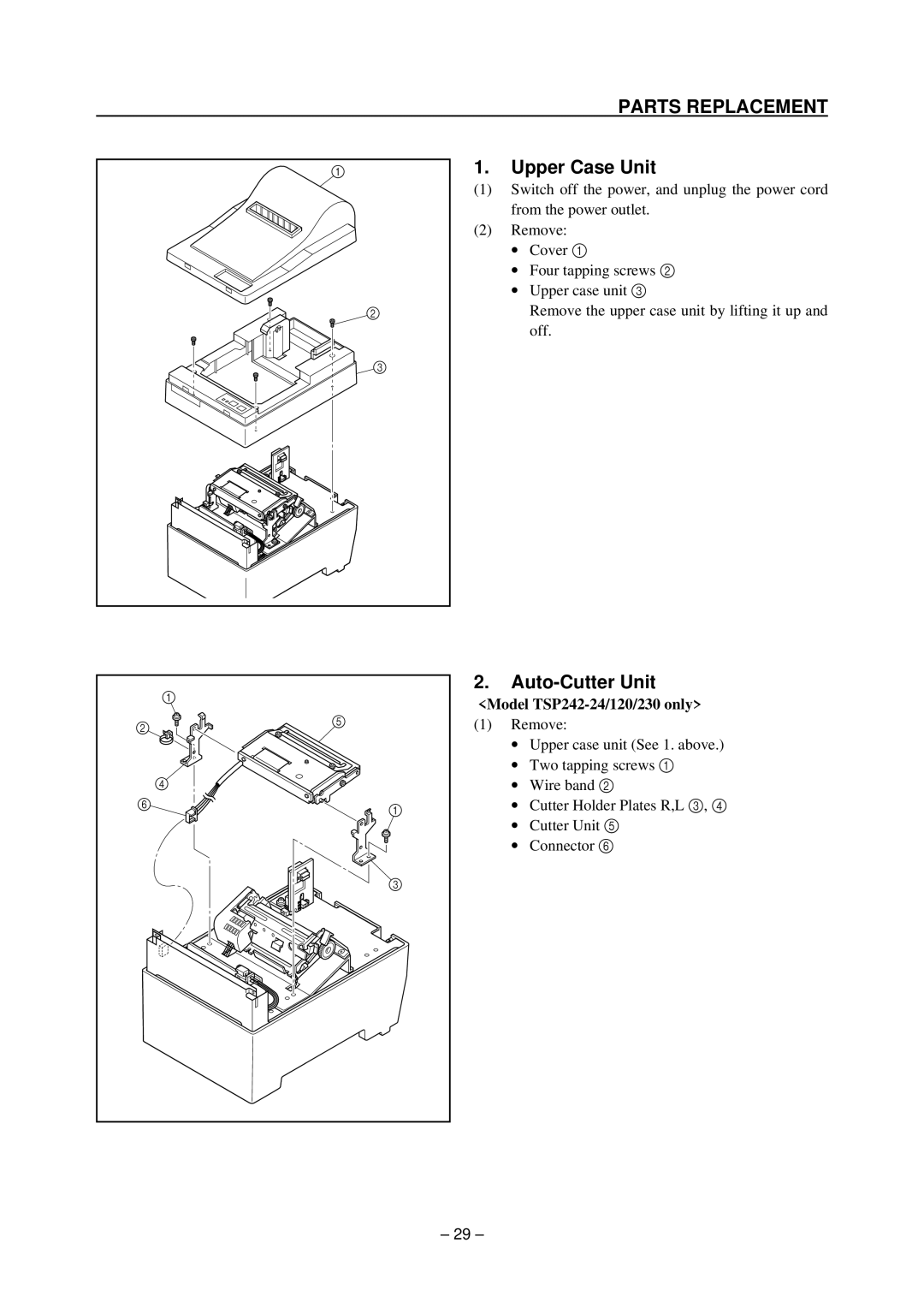 Star Micronics TSP200 technical manual Upper Case Unit, Auto-Cutter Unit 