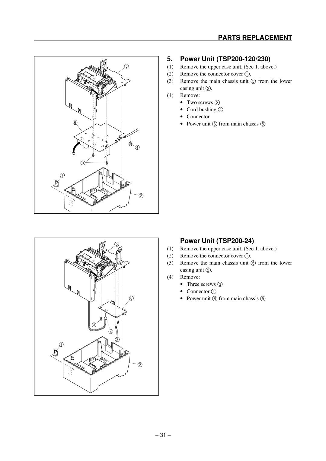 Star Micronics technical manual Power Unit TSP200-120/230, Power Unit TSP200-24 