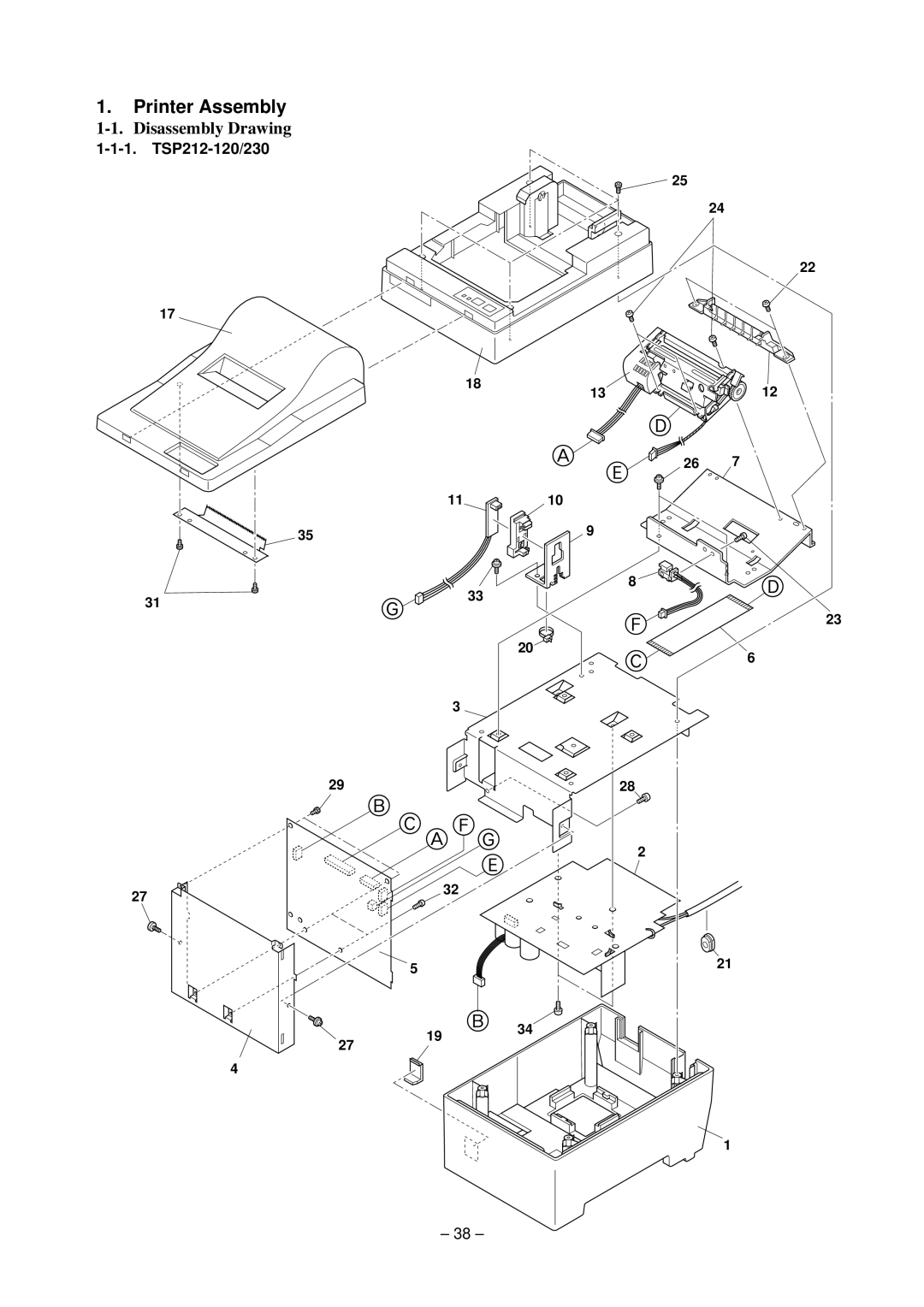 Star Micronics TSP200 technical manual Printer Assembly, Disassembly Drawing 