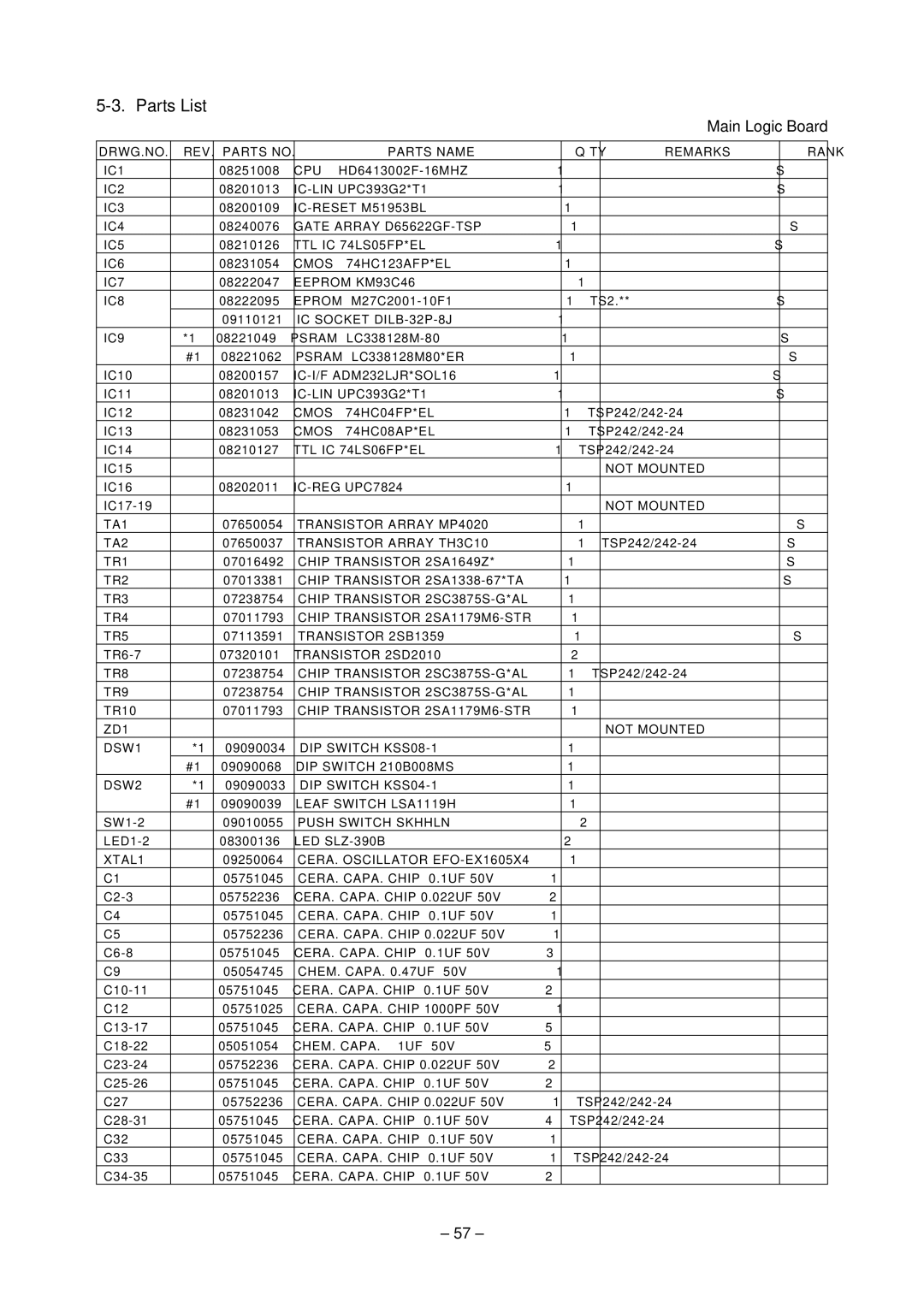 Star Micronics TSP200 technical manual Main Logic Board 