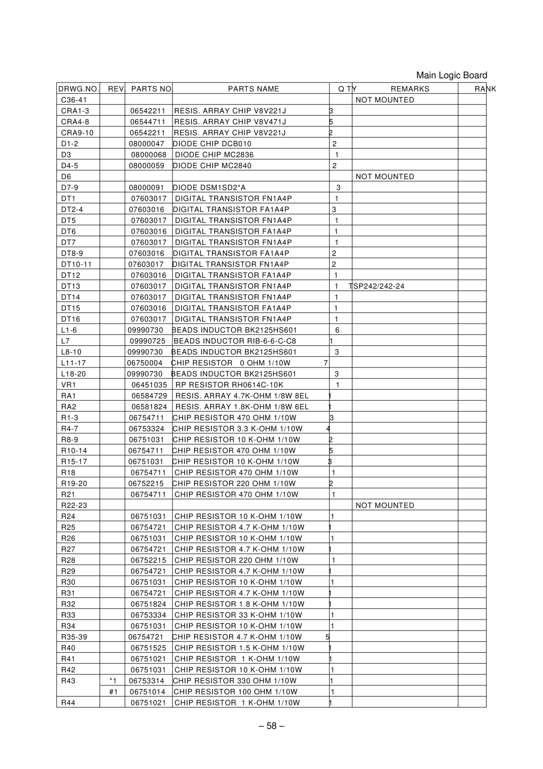 Star Micronics TSP200 technical manual RESIS. Array Chip 