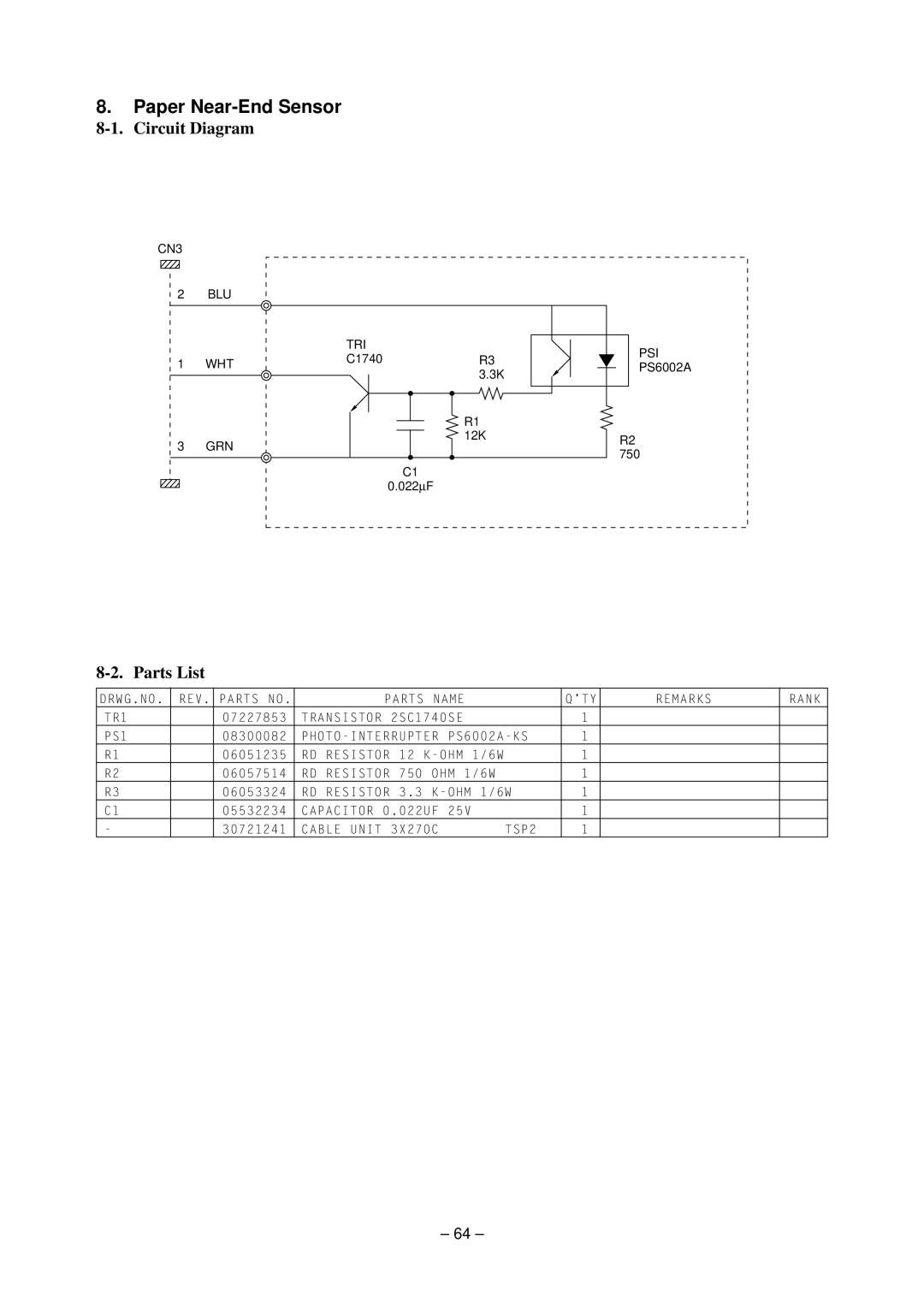 Star Micronics TSP200 technical manual Paper Near-End Sensor, Circuit Diagram 