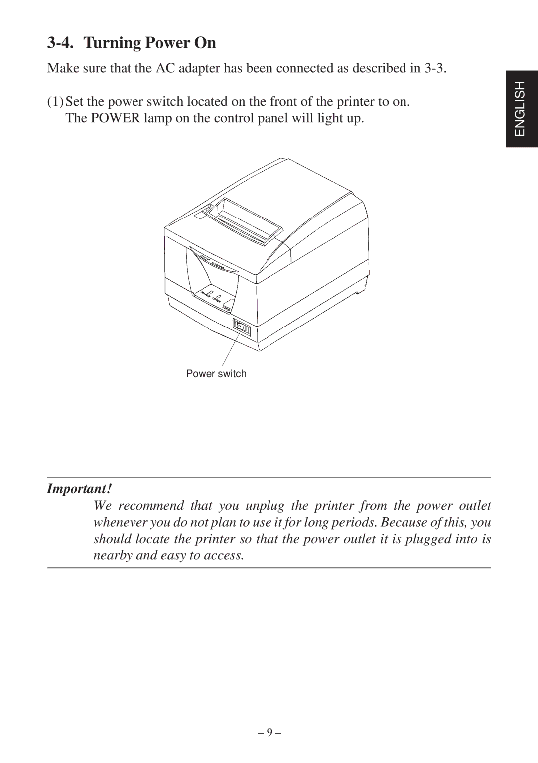 Star Micronics TSP2000 Series user manual Turning Power On 