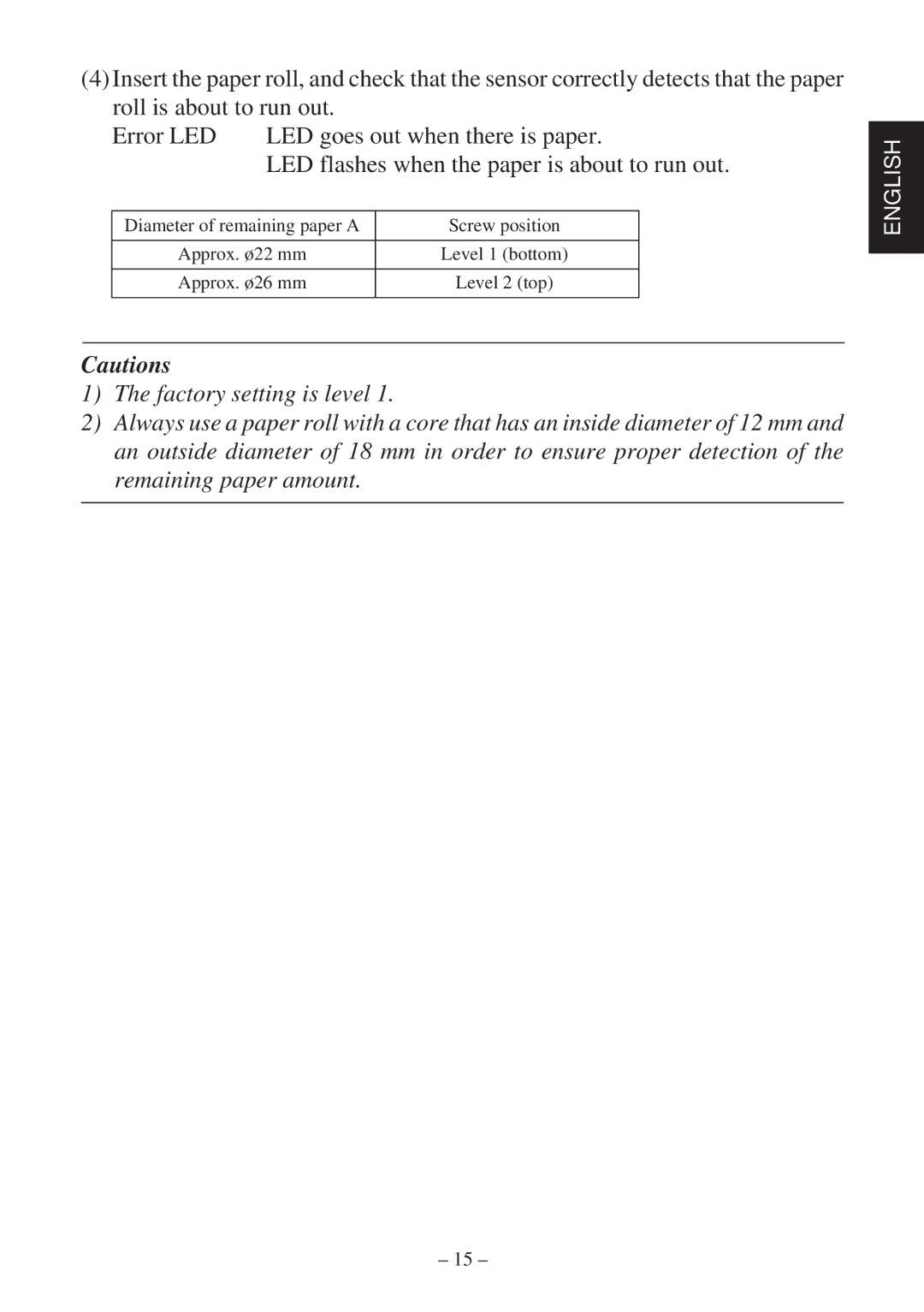 Star Micronics TSP2000 Series user manual Diameter of remaining paper a Screw position 