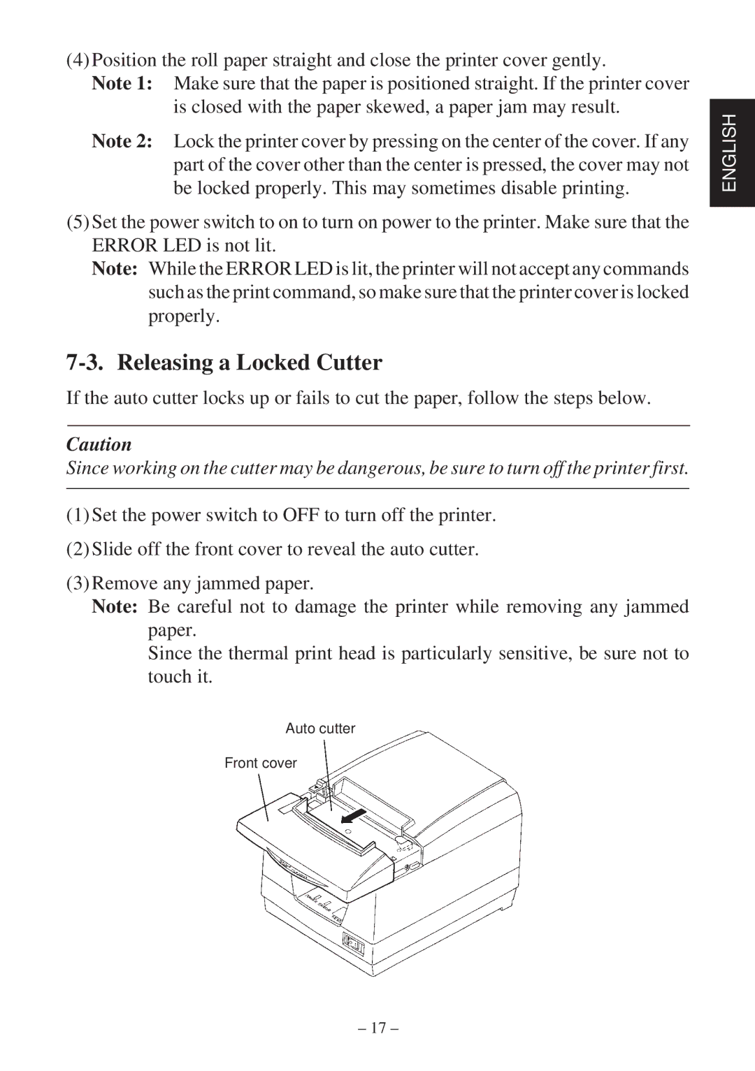 Star Micronics TSP2000 Series user manual Releasing a Locked Cutter 