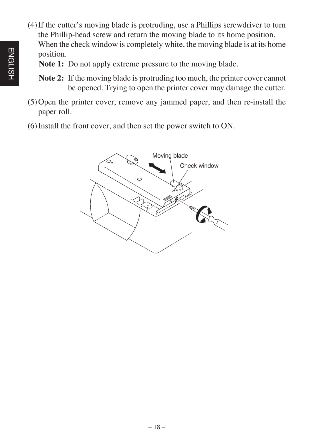 Star Micronics TSP2000 Series user manual Moving blade Check window 