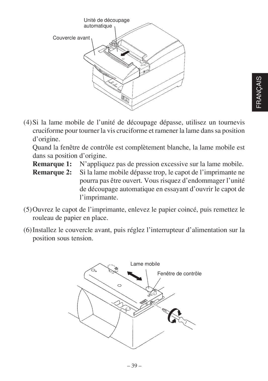 Star Micronics TSP2000 Series user manual Unité de découpage automatique Couvercle avant 