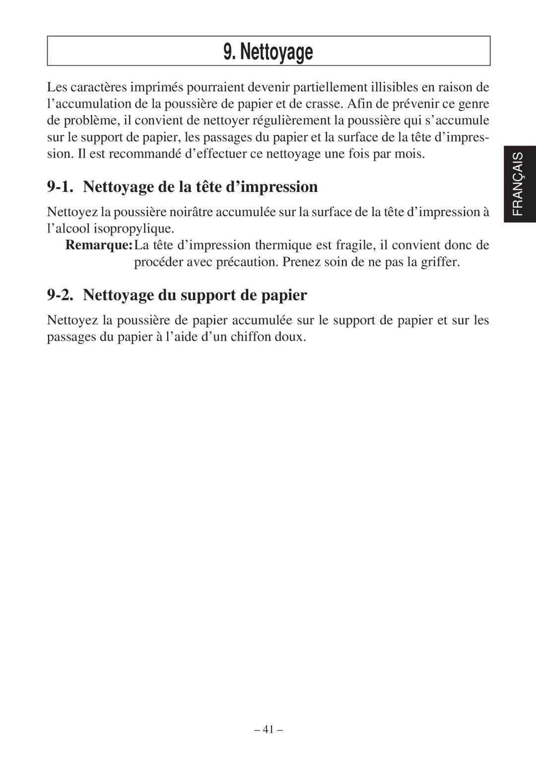 Star Micronics TSP2000 Series user manual Nettoyage de la tête d’impression, Nettoyage du support de papier 