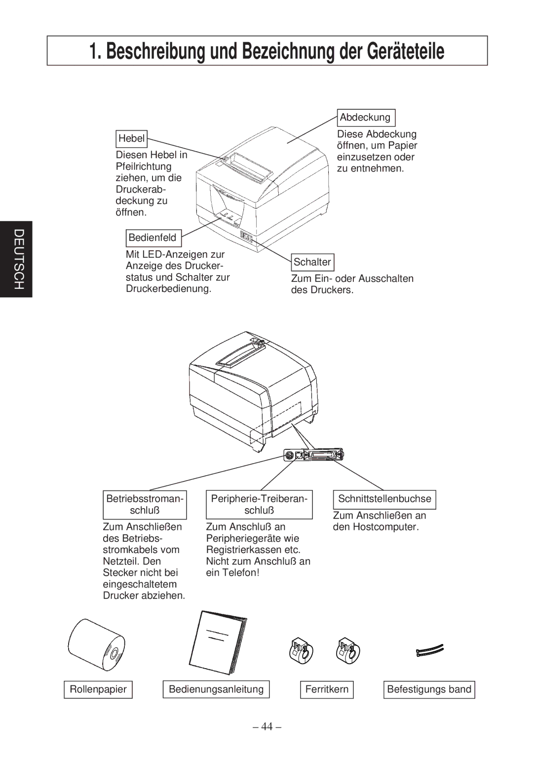 Star Micronics TSP2000 Series user manual Beschreibung und Bezeichnung der Geräteteile 