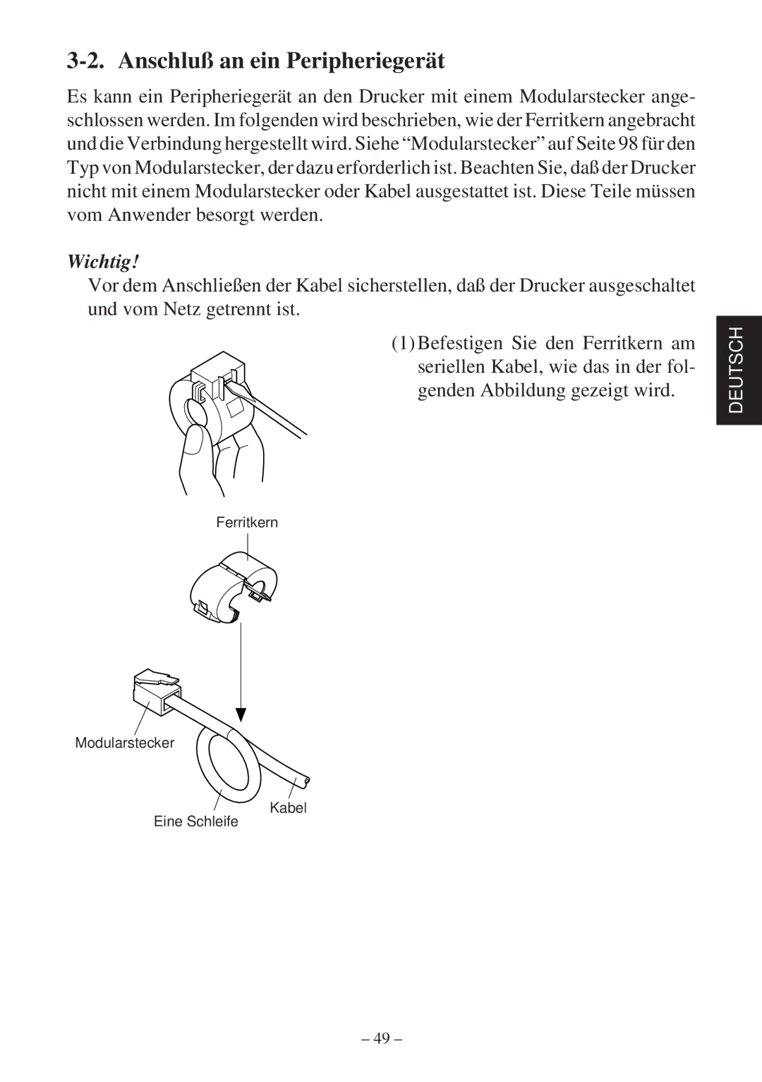 Star Micronics TSP2000 Series user manual Anschluß an ein Peripheriegerät 