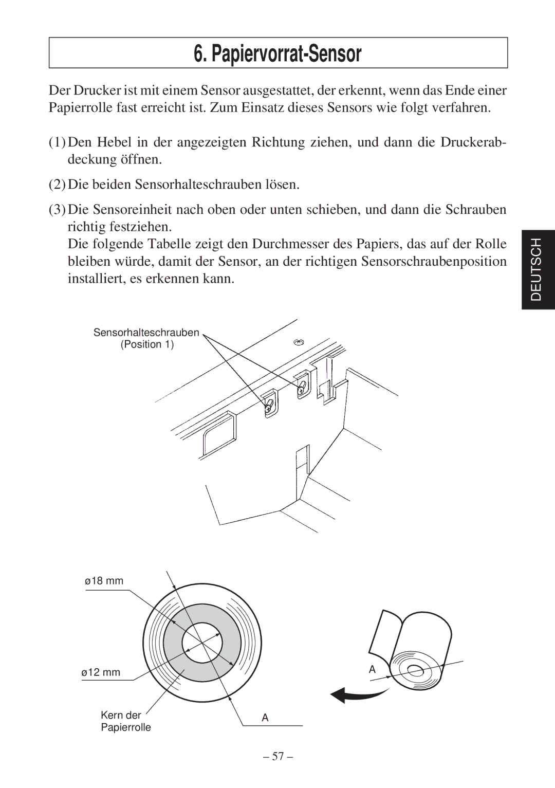 Star Micronics TSP2000 Series user manual Papiervorrat-Sensor 