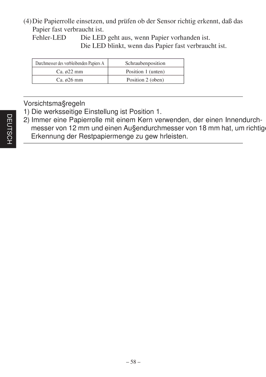 Star Micronics TSP2000 Series user manual Vorsichtsmaßregeln 