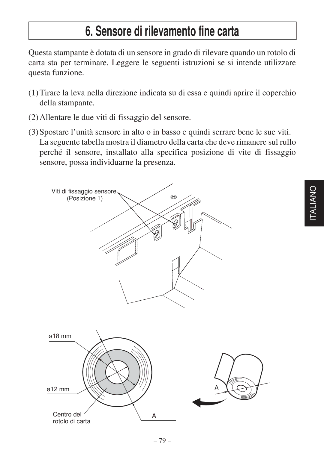 Star Micronics TSP2000 Series user manual Sensore di rilevamento fine carta 