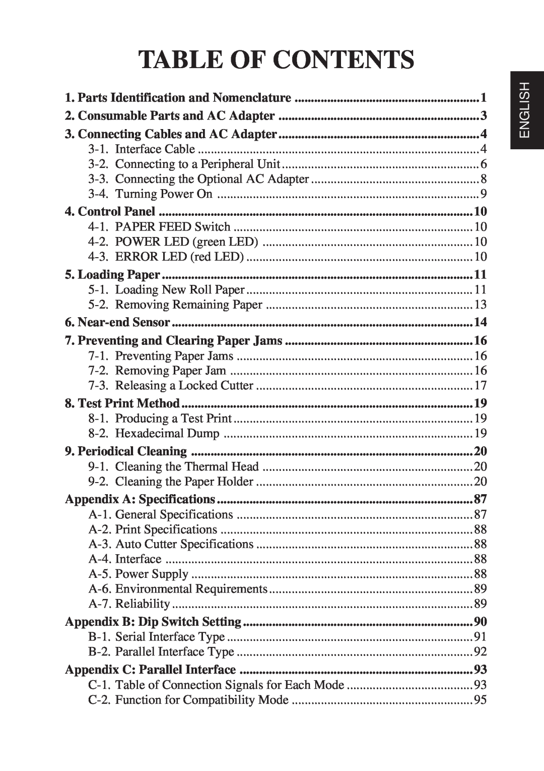 Star Micronics TSP2000 user manual Table Of Contents, English 
