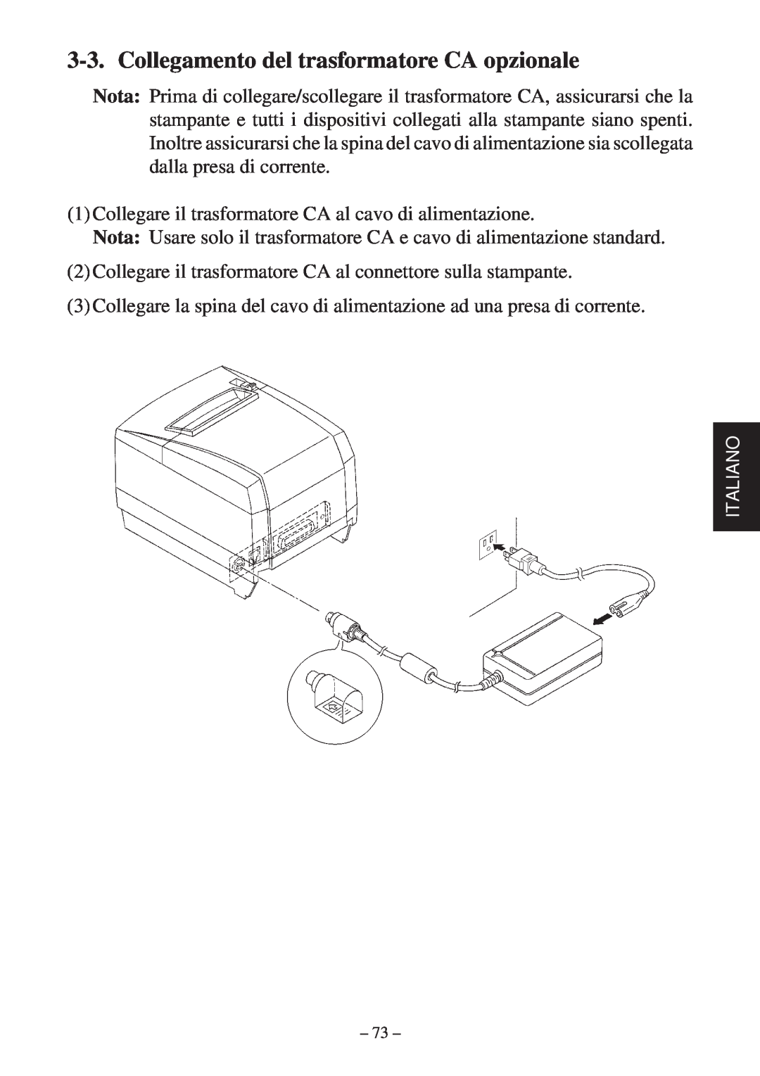 Star Micronics TSP2000 user manual Collegamento del trasformatore CA opzionale 