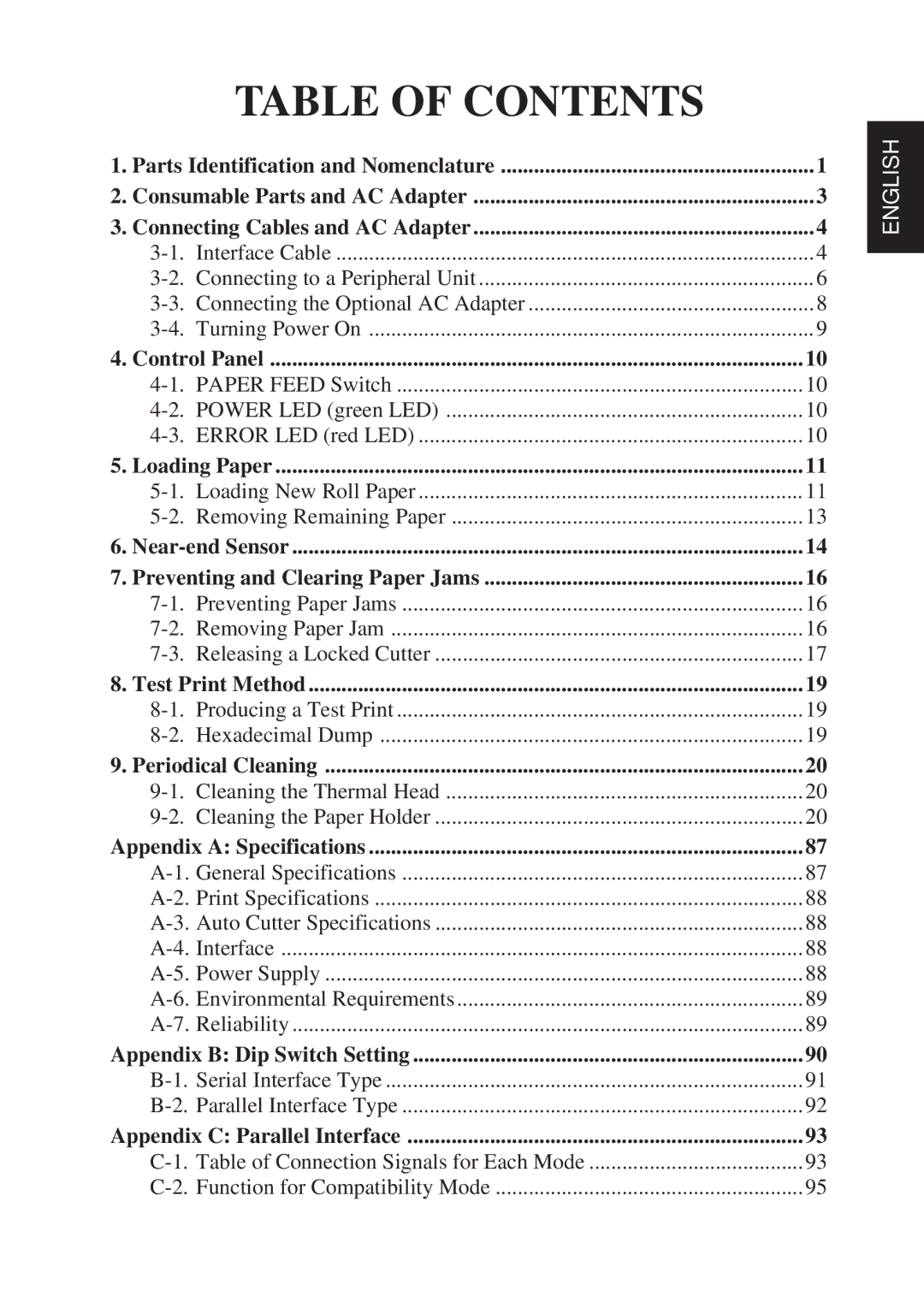 Star Micronics TSP2000 user manual Table of Contents 