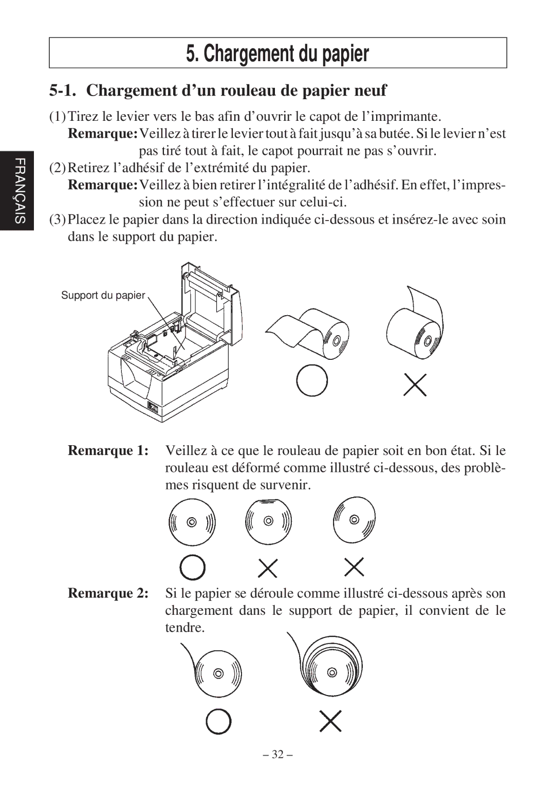 Star Micronics TSP2000 user manual Chargement du papier, Chargement d’un rouleau de papier neuf 