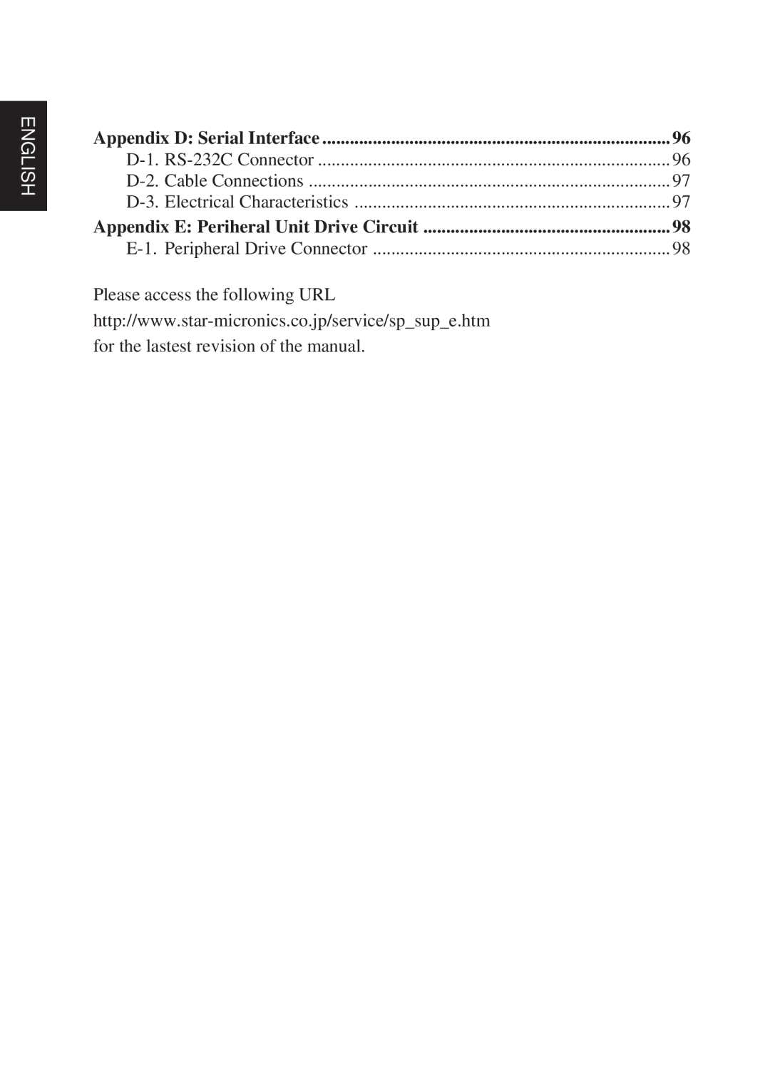 Star Micronics TSP2000 user manual Appendix D Serial Interface 