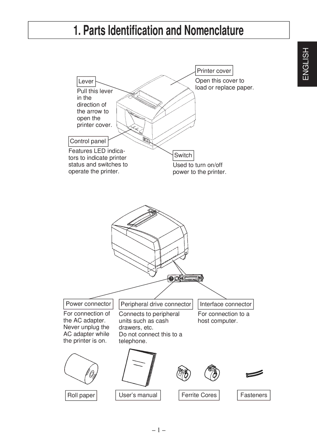 Star Micronics TSP2000 user manual Parts Identification and Nomenclature 