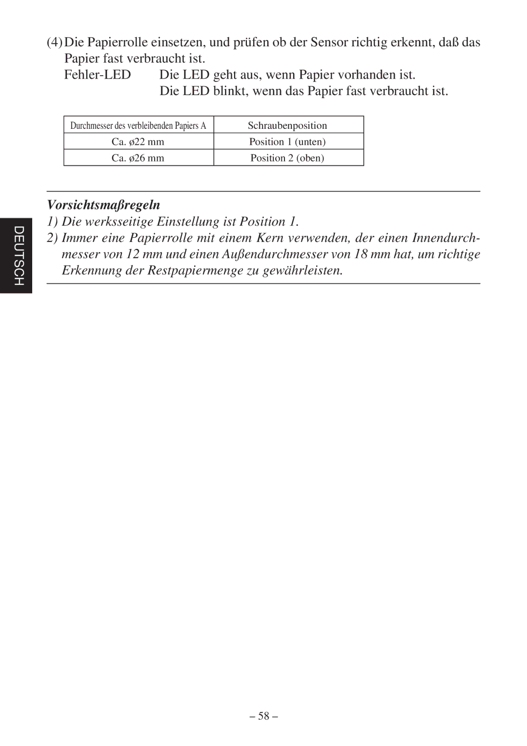 Star Micronics TSP2000 user manual Vorsichtsmaßregeln 