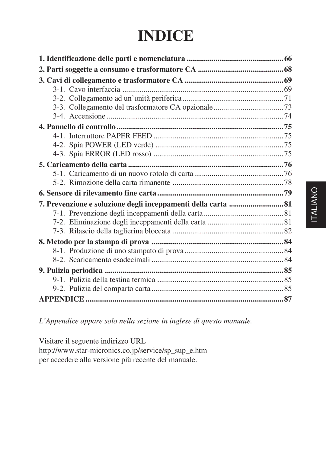 Star Micronics TSP2000 user manual Indice 